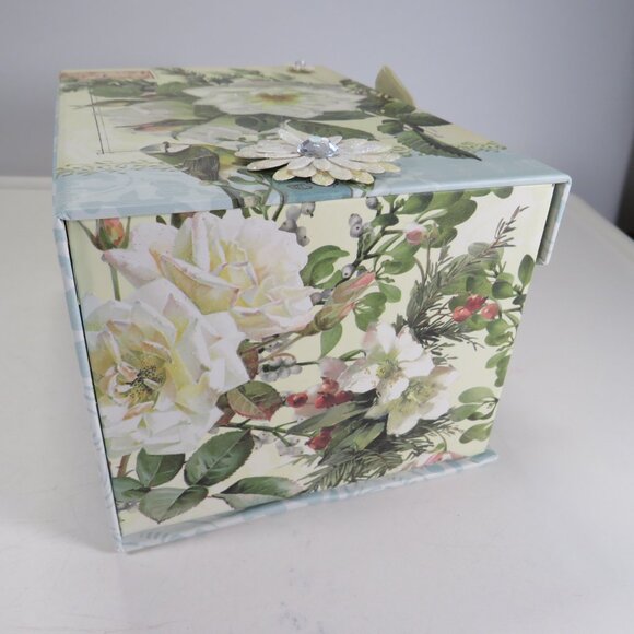 White Rose Gift Box w Magnetic Closure 8x5.5" with glitter, paper flower accents - Picture 3 of 10